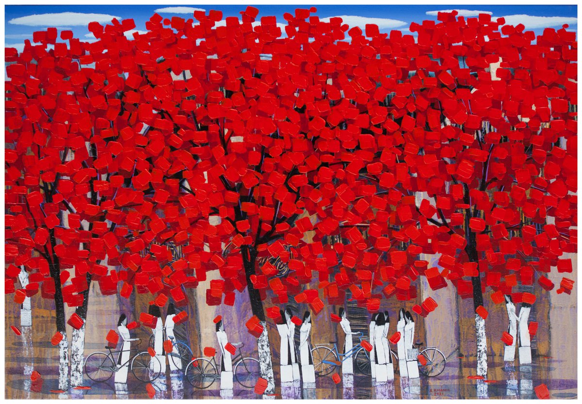 Impressionistic Landscape Acrylic Painting By Xuan Khanh Nguyen, 51 X 35", After School 17, Original Artwork