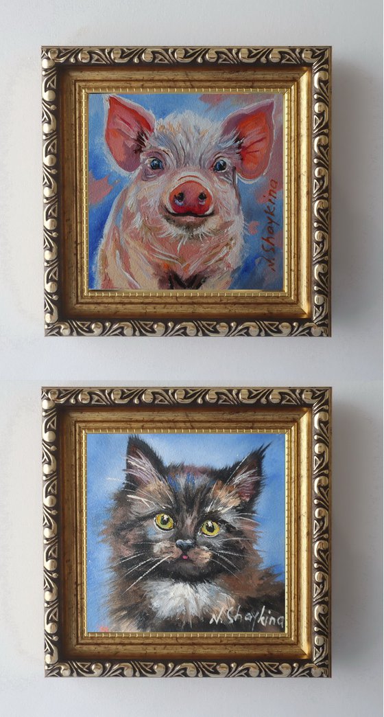 Piglet and Fluffy Cat