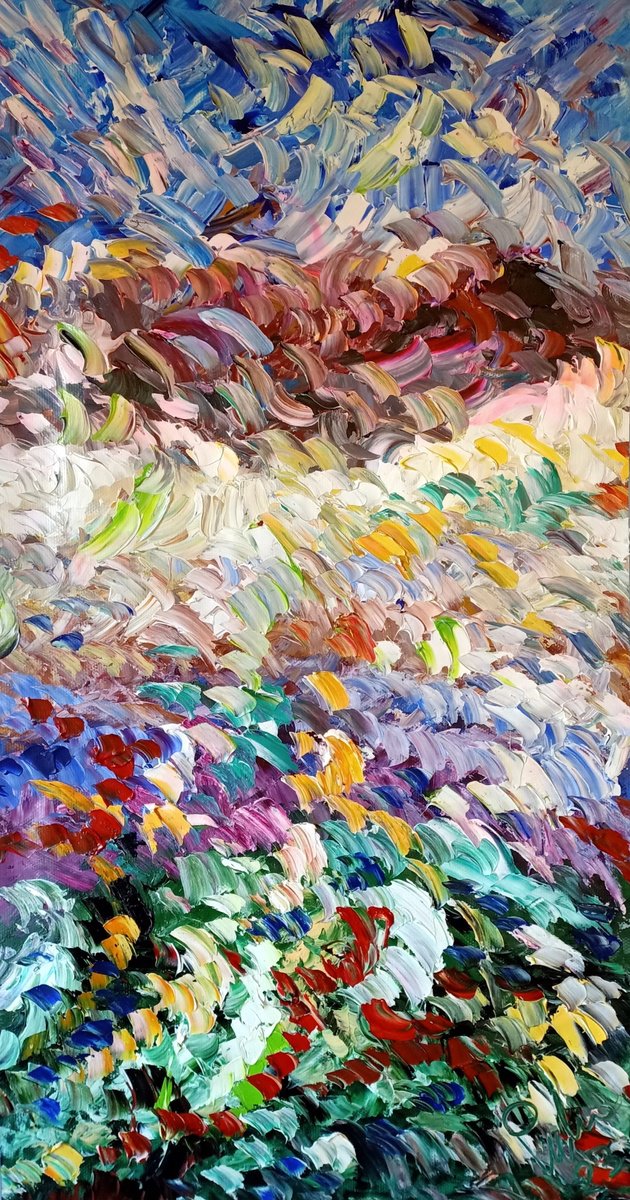 Impressionistic Landscape Acrylic Painting By Antonino Puliafico, 31 X 55, Scroscio D