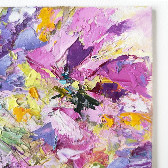 Abstract flowers, small oil painting