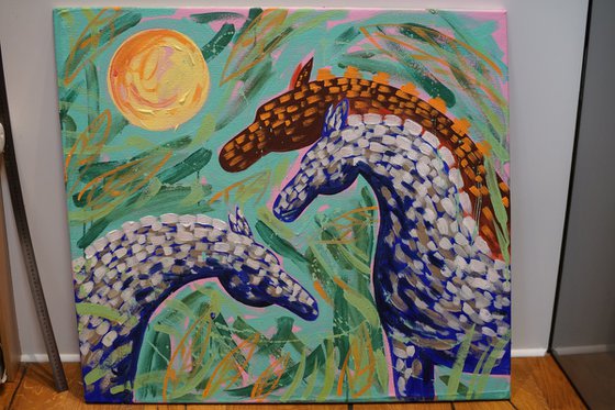Two abstract horses