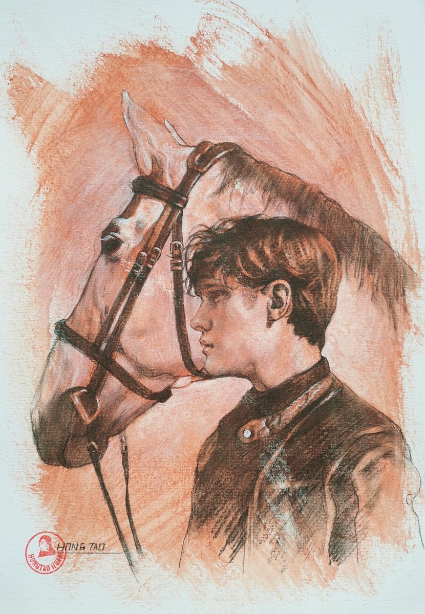 Photorealistic Portrait Charcoal Drawing By Hongtao Huang, 7 X 11, Good Friend, Original Artwork