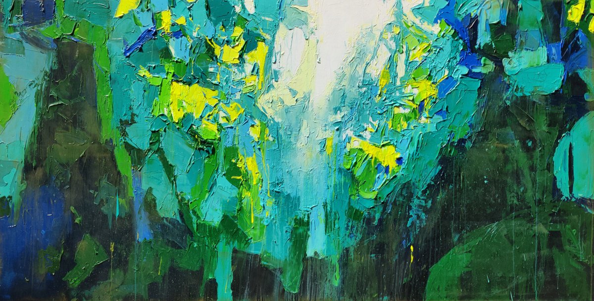 Organic Landscape Acrylic Painting By Abhishek Kumar, 102 X 54, Winter Dream, Original Artwork