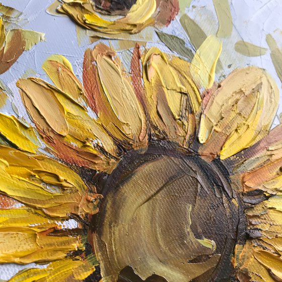 Sunflowers oil impasto painting 38x38cm