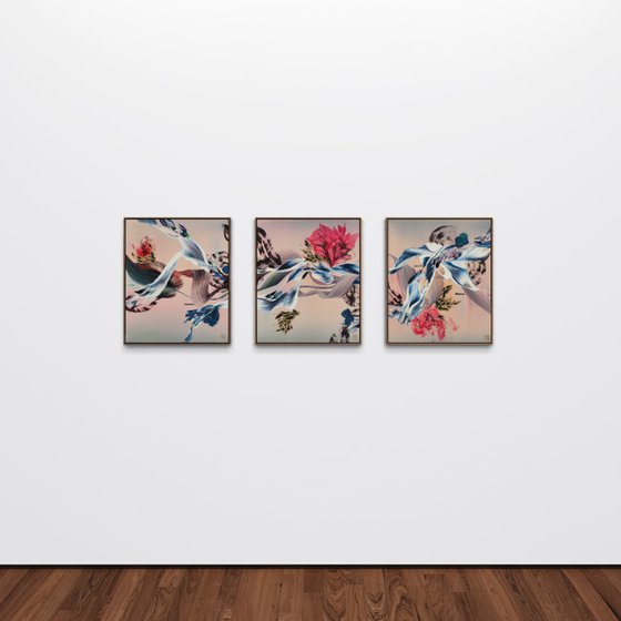 Indigo & Lotus Triptych