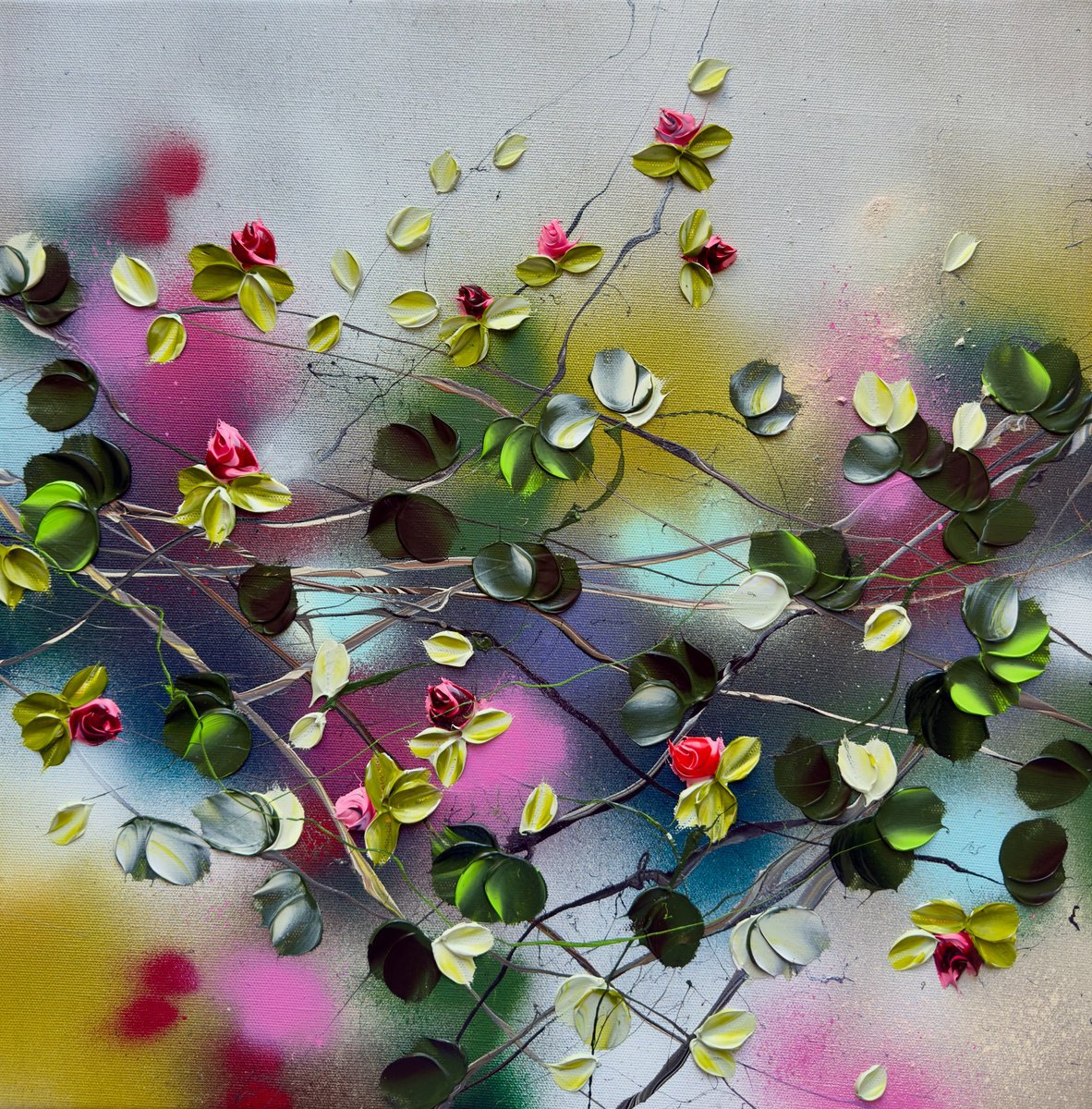 Abstract Botanical Acrylic Painting By Anastassia Skopp, 20 X 20, Blooms Ii, Original Artwork