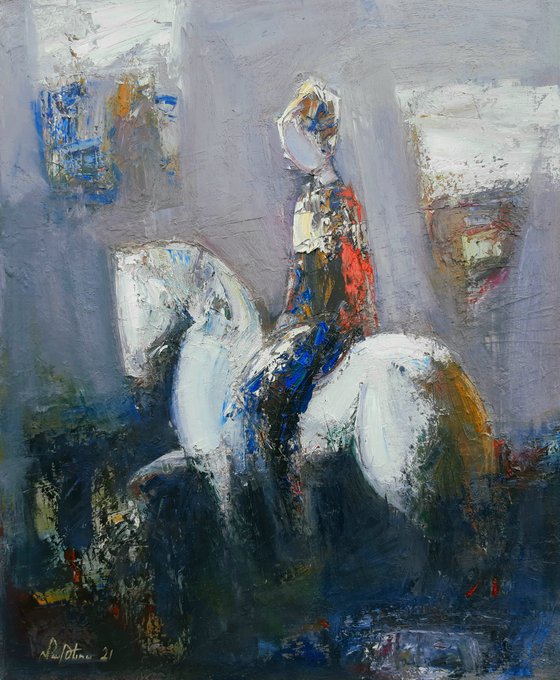 The rider woman (60x50cm, oil painting, modern art, ready to hang)