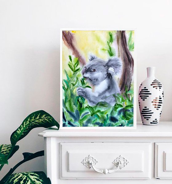 Koala Original Watercolor Painting, Australian Bear Picture, Animal Illustration, Cute Wall Art