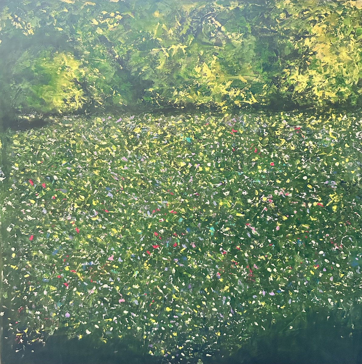Impressionistic Botanical Acrylic Painting By Clare Hoath, 17 X 17, Textured Wildflower Meadow, Original Artwork