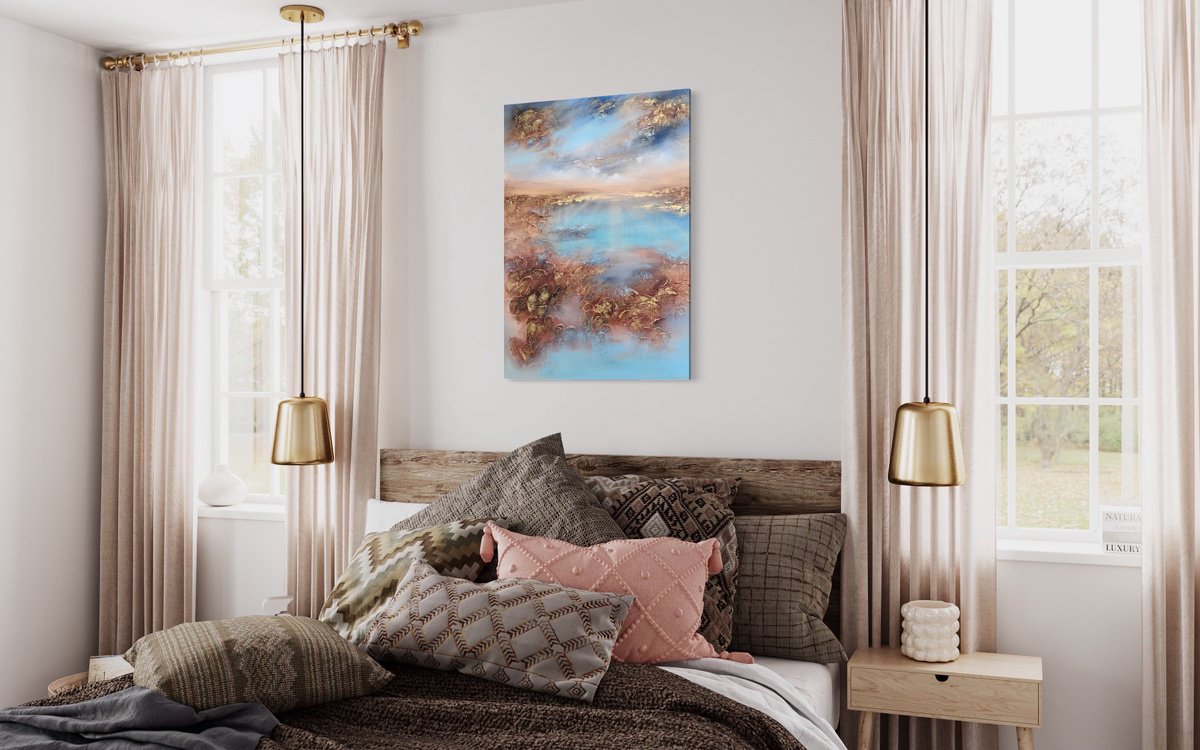 Abstract Painting By Vera Hoi, 28 X 39", "Sunrise Vibes", Original Artwork