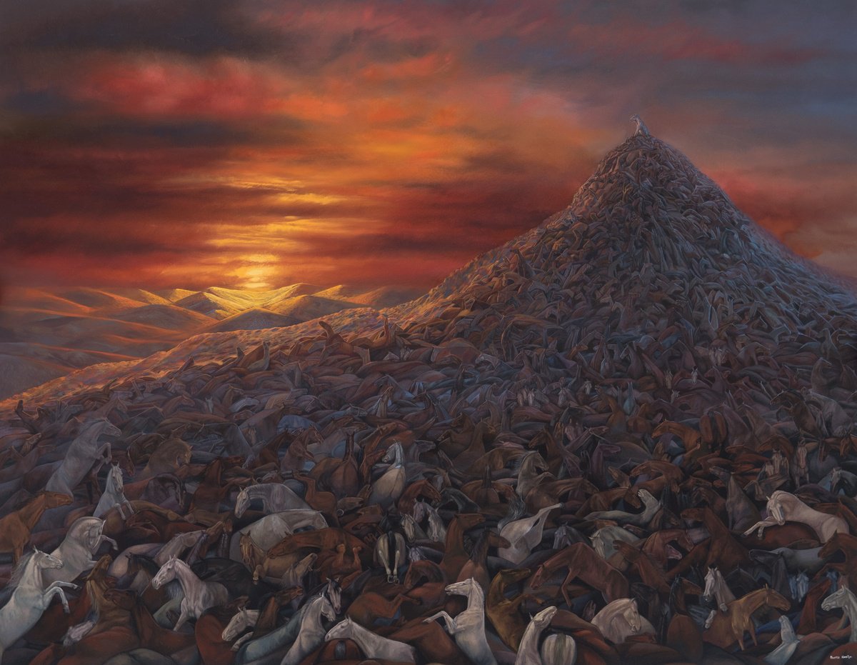 Surrealistic Landscape Oil Painting By Anastasia Parfilo, 47 X 35, The Survival, Original Artwork