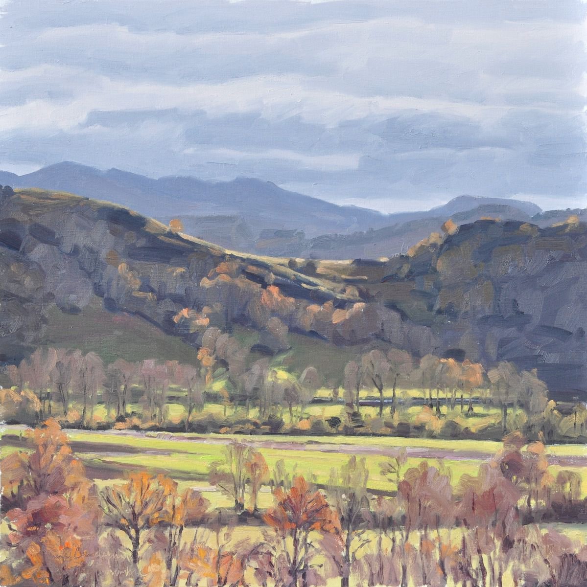 Impressionistic Landscape Oil Painting By Anne Baudequin, 31 X 31, Break Through The Clouds On The Loire Valley, Artfinder