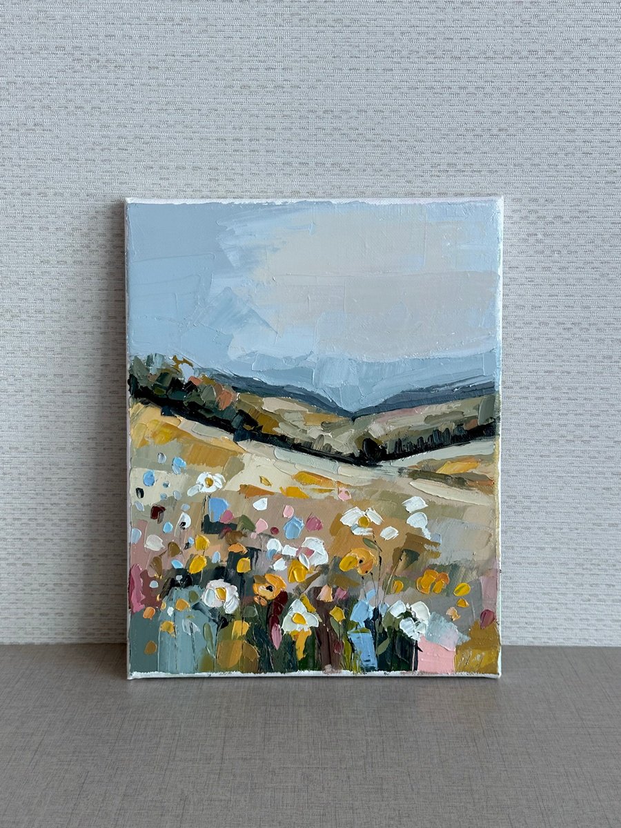 Abstract Botanical Oil Painting By Leysan Khasanova, 9 X 11", Abstract Landscape 22X28Cm, Original Artwork