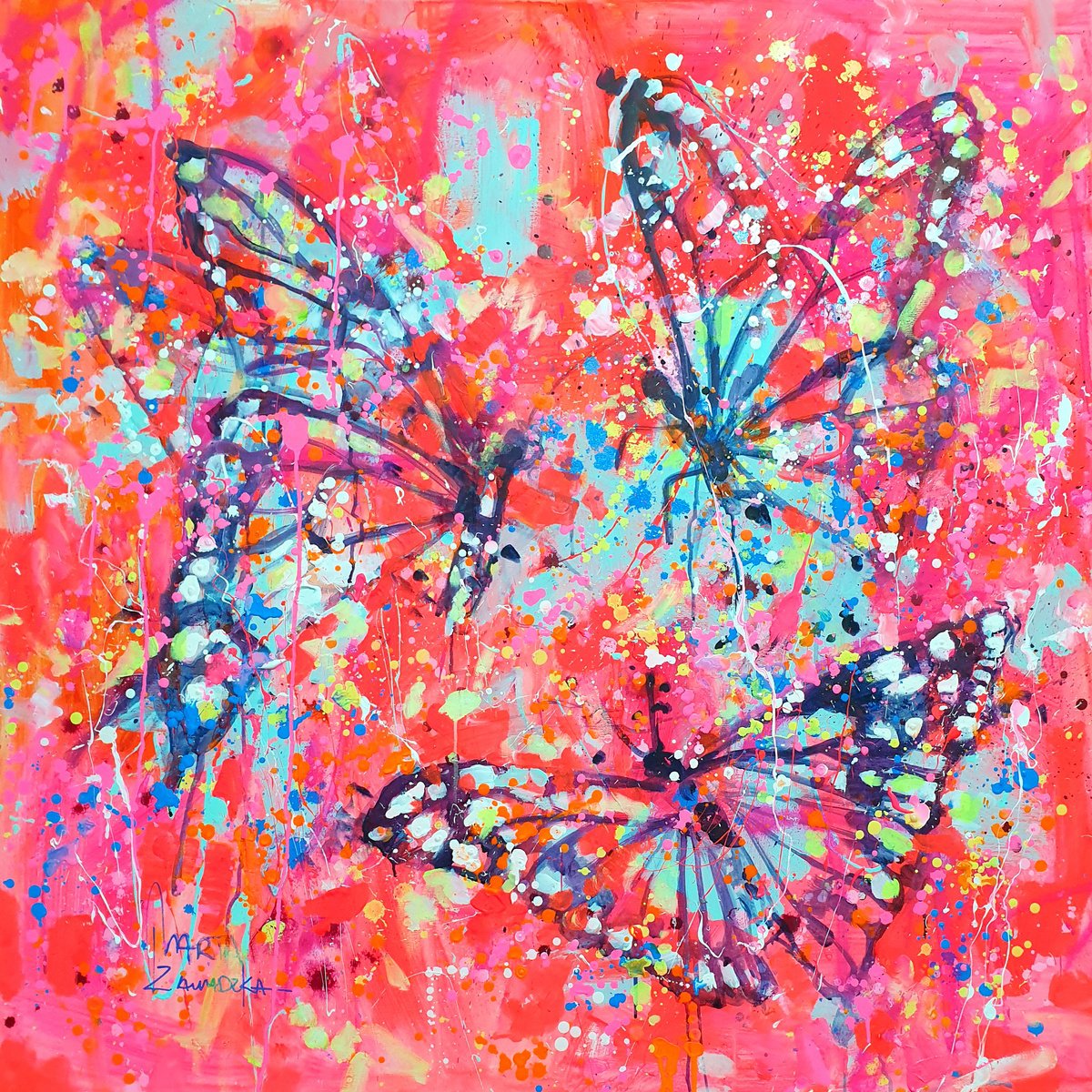 Impressionistic Animal Acrylic Painting By Marta Zawadzka, 43 X 43", Sounds Of Love, Original Artwork