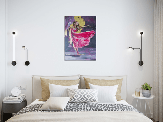 Ballerina in Magenta-  Ballerina Acrylic Painting on Canvas