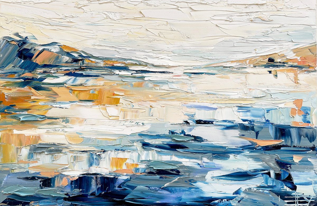 Organic Abstract Oil Painting By Lisa Elley, 36 X 24", Drift And Flow, Original Artwork