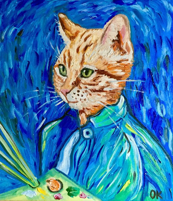 Cat La Vincent Van Gogh modern oil painting for cat lovers