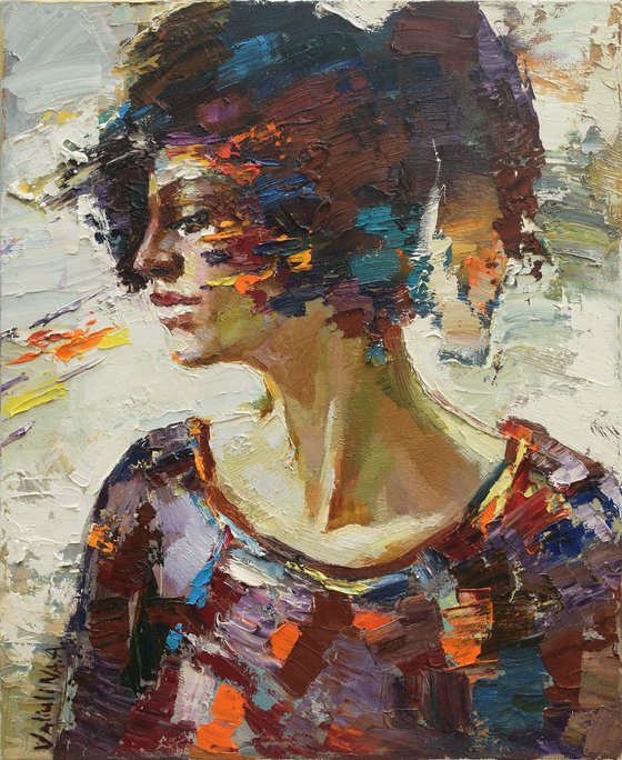 Abstract girl portrait painting #7, Original oil painting