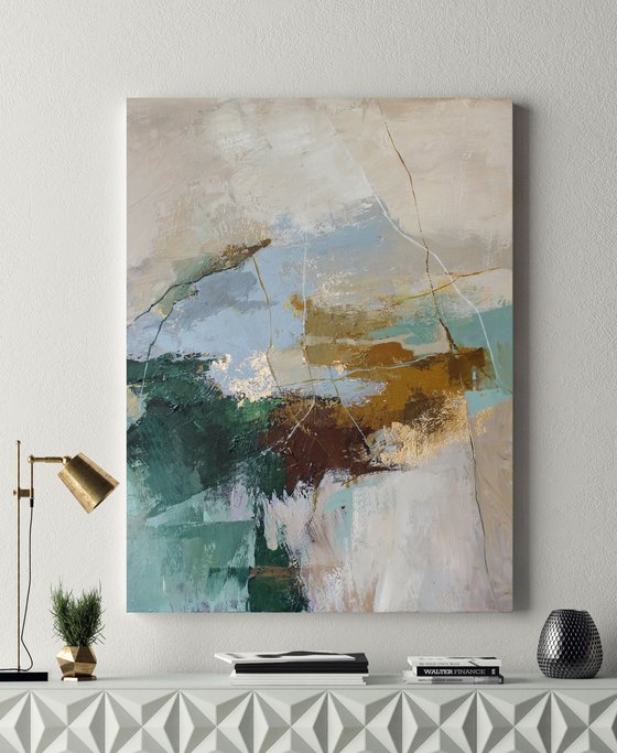 "Cliff" Green gray abstract acrylic art