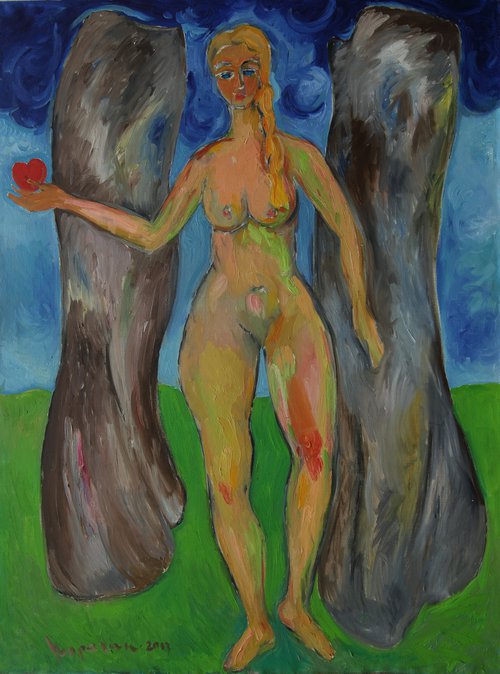 WORLD CREATION - large nude art, original oil painting, Eve, heart, heaven, love by Karakhan