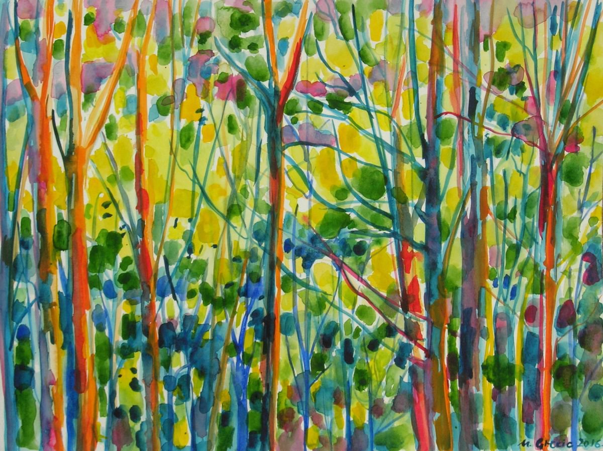Impressionistic Watercolour , Walking Down The Waterfall Path By Maja Grecic, 16 X 12, Artwork For Sale On Artfinder
