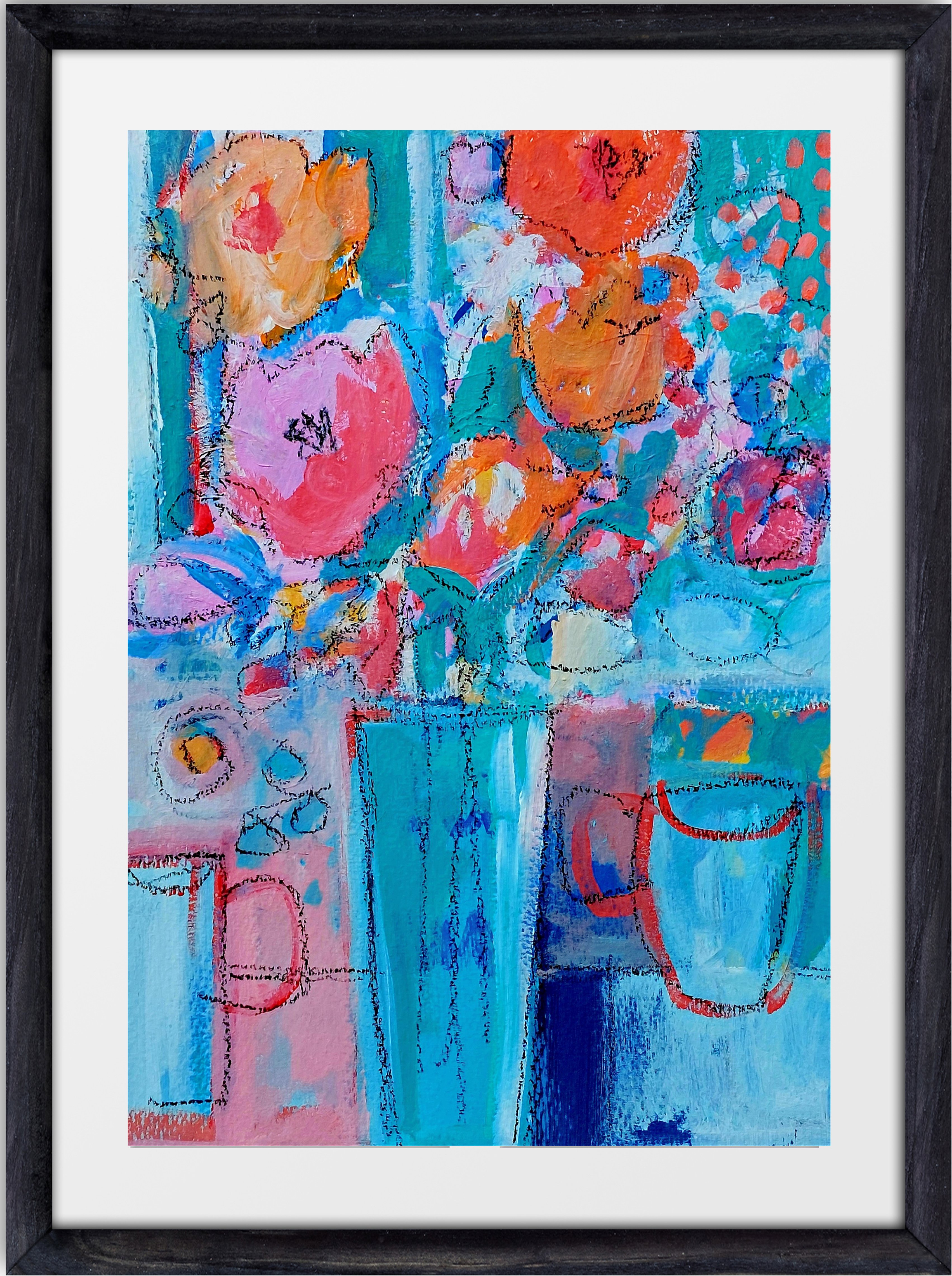 Impressionistic Botanical Acrylic Painting By Jan Rippingham, 12 X 16, Still Life With Spring Flowers, Original Artwork