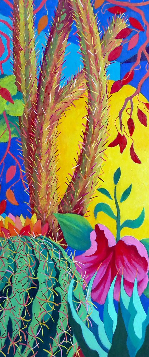 YELLOW POT AND CACTI - MAJORELLE GARDENS by Stephen Conroy