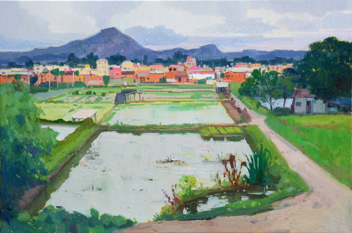 Impressionistic Landscape Oil Painting By Jianzhe Chon, 35 X 24, Landscape Oil Painting:chinese Rural Village 141, Artfinder