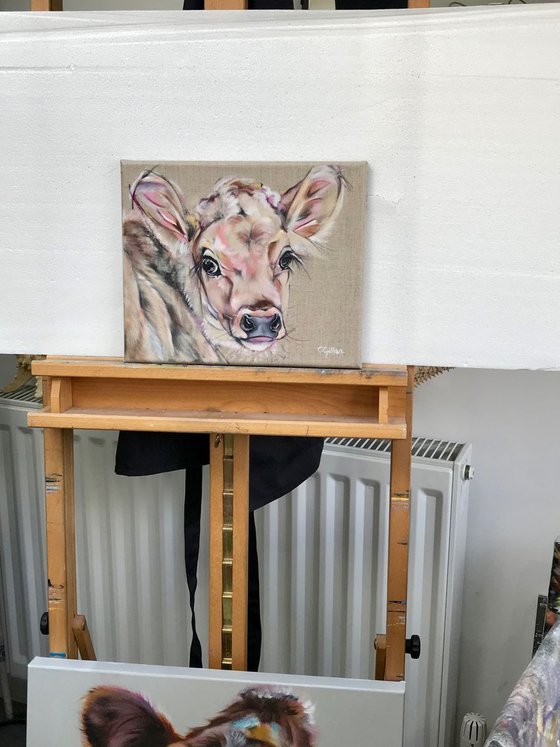 Edith - Cow Calf original oil painting on linen