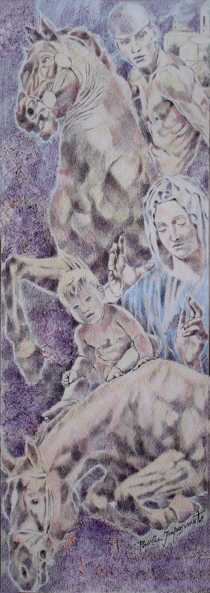 Expressive Portrait Pastel Drawing By Paola Imposimato, 6 X 17", The Legend Of Miraculous Water, Original Artwork