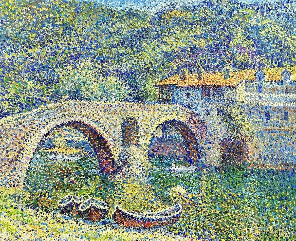 Impressionistic Landscape Oil Painting By Andrii Chebotaru, 33 X 28, Fairy Tale Bridge, Original Artwork