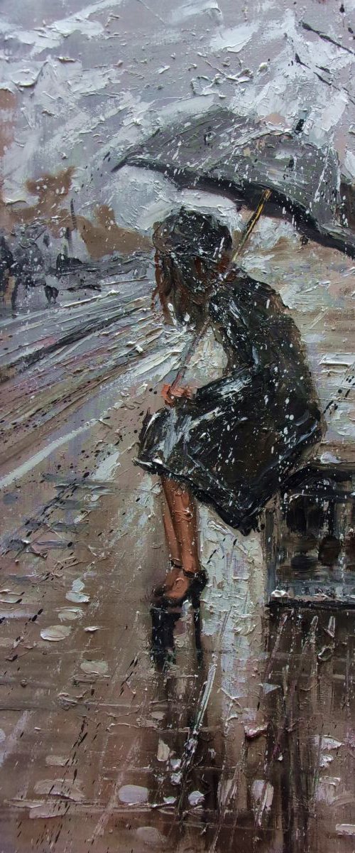 " WHERE ARE YOU GOING I " original painting CITY palette knife GIFT by Monika Luniak