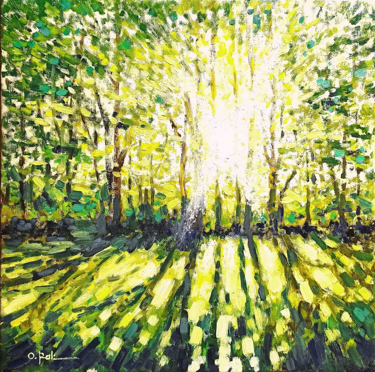 Impressionistic Landscape Oil Painting By Oleh Rak, 24 X 24", Ray Of The Sun, Original Artwork