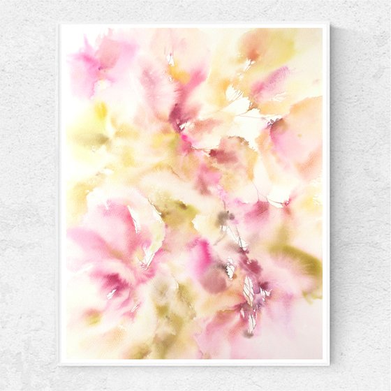 Pastel color floral painting, watercolor loose flowers art "Autumn moments"