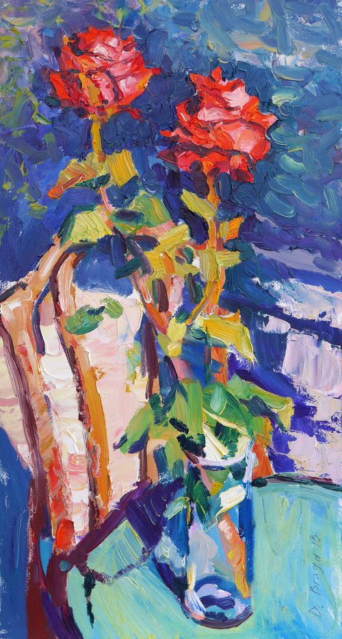 November roses  (plein air, original oil painting) by Dima Braga