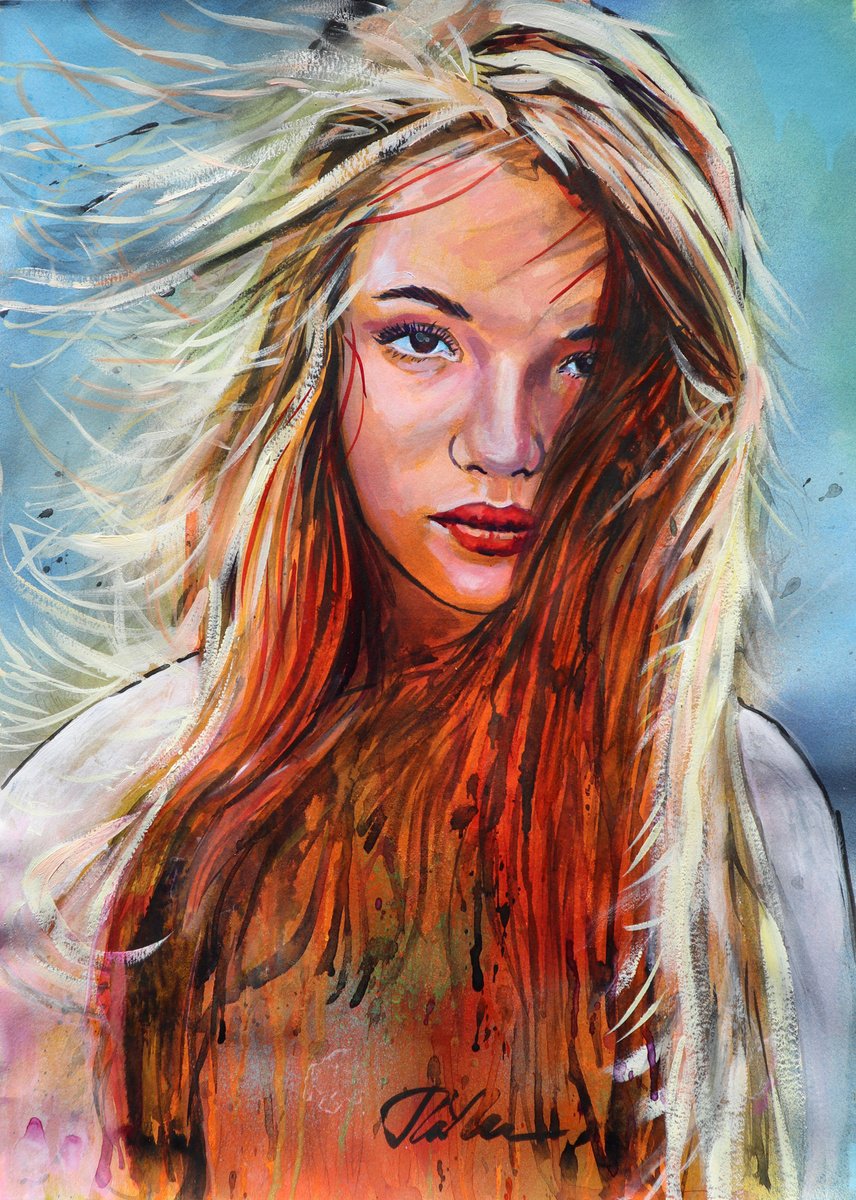 Urban And Pop Portrait Ink Drawing By Tashe, 20 X 28", The Earth, Original Artwork