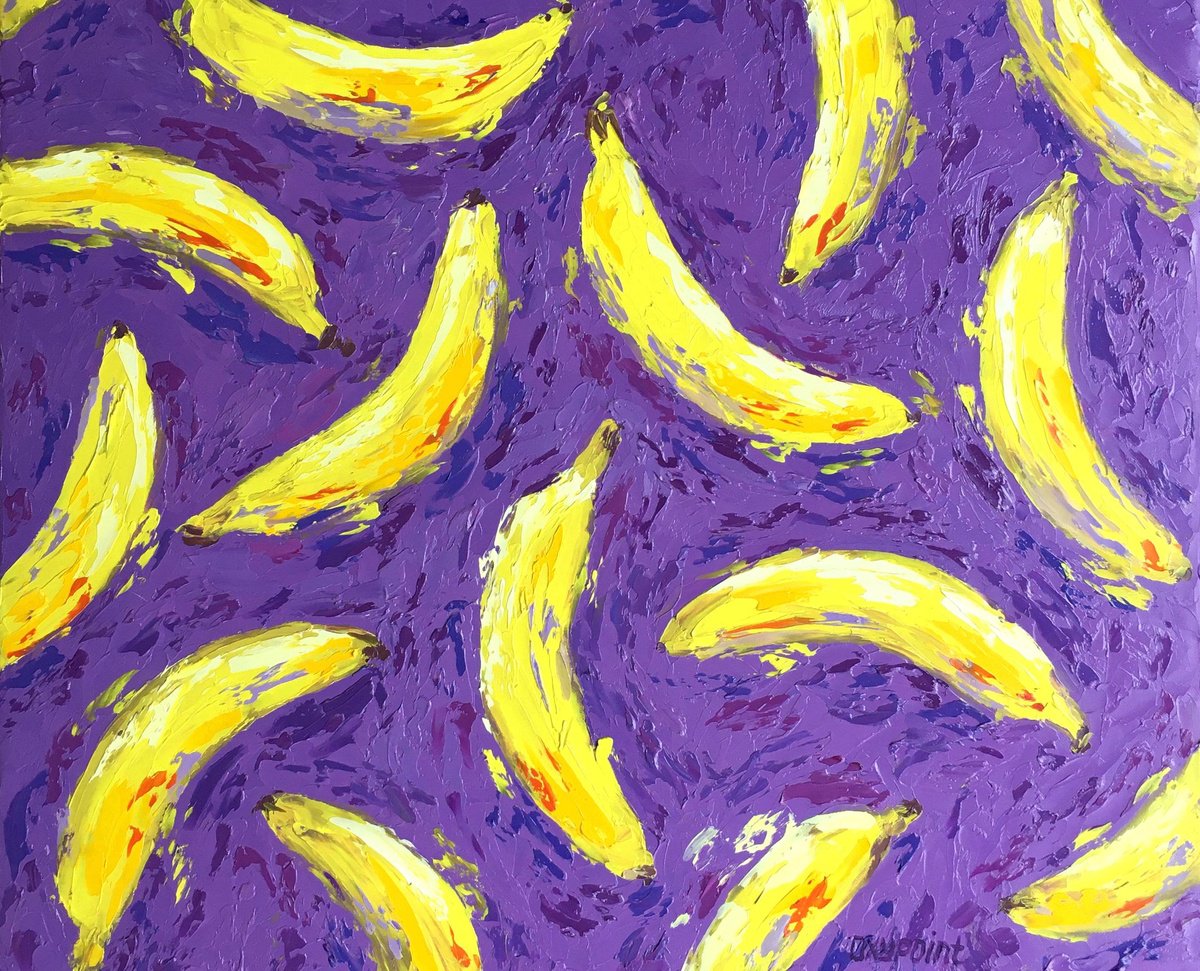 Urban And Pop Botanical Oil Painting By Oxypoint, 24 X 20", "Bananas", Original Artwork