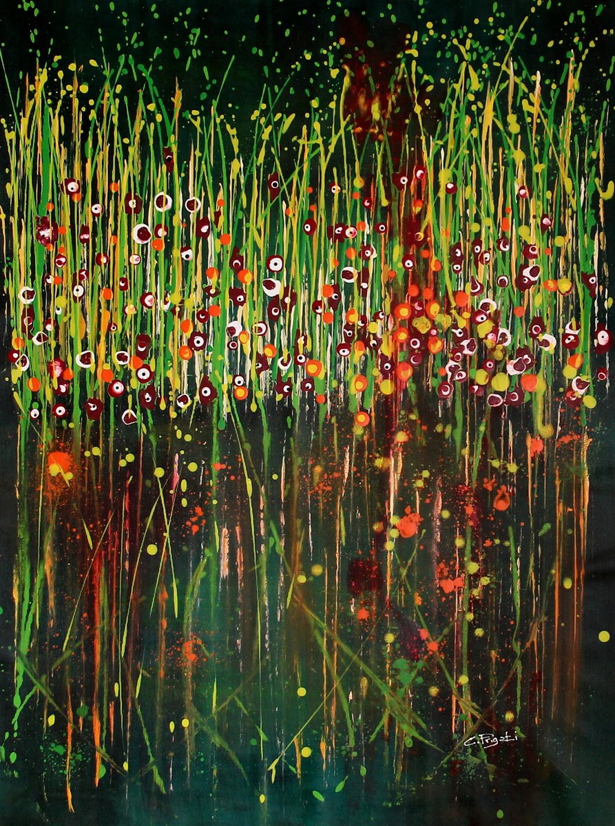 Organic Botanical Acrylic Painting By Cecilia Frigati, 30 X 39, Technicolor Green #13, Original Artwork