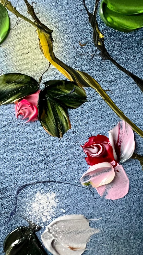 "Floral Minuet in Pastel Blue"