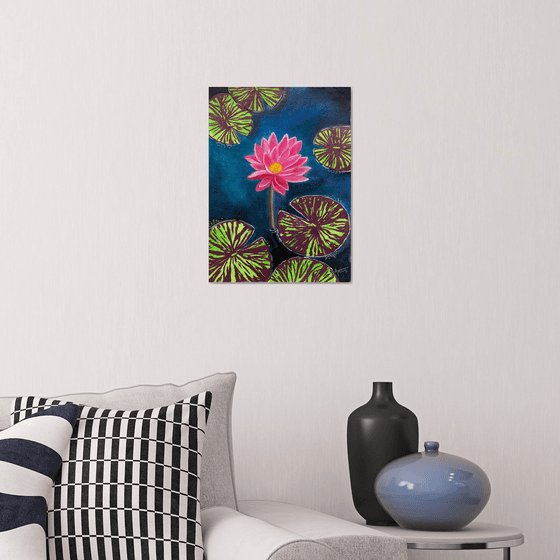 Pink Water lily on Indian handmade paper