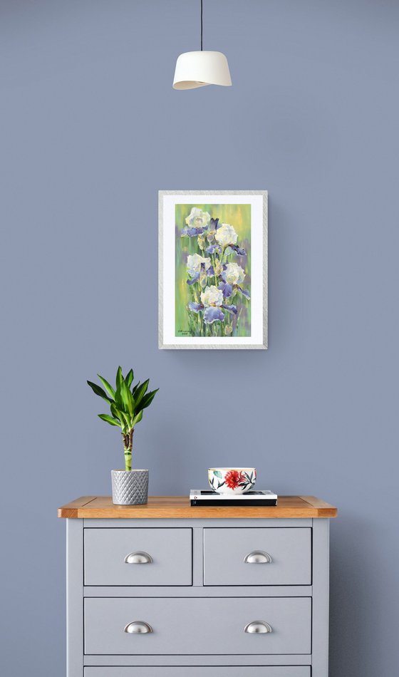 Blue irises (oil on paper) / ORIGINAL painting ~12x20in (30x50cm)