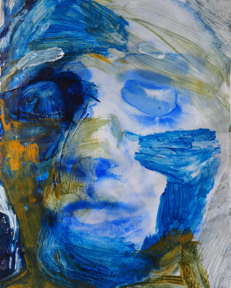 Expressive Portrait Acrylic Painting By Cynthia Gregorova, 20 X 26, Just Imagine Ii, Original Artwork