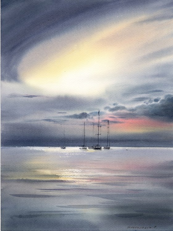 Yachts at sea at dawn #2