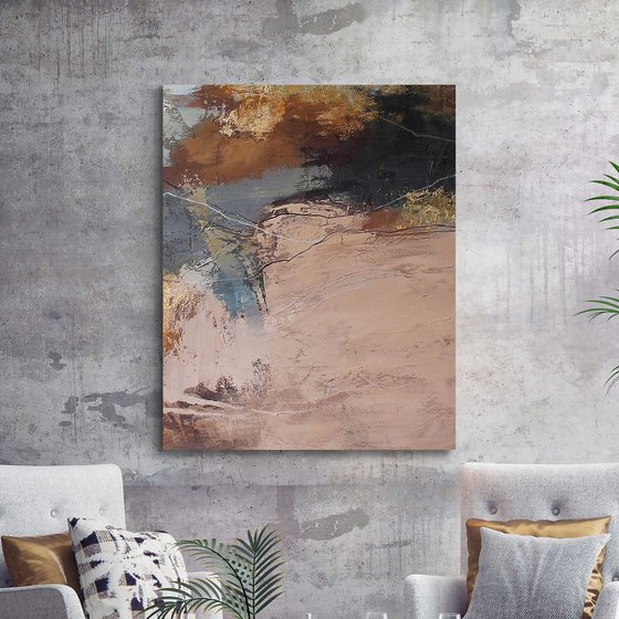 "Orange Flight 5" Cream brown abstract art