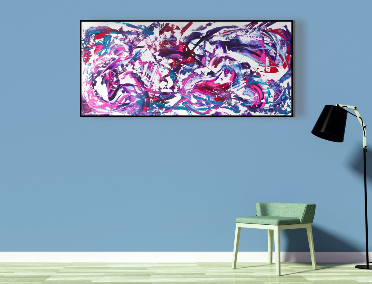 Abstract Acrylic Painting By Davide De Palma, 79 X 35, Light Purple, Original Artwork