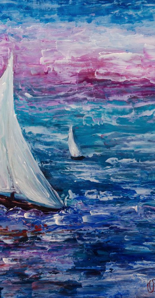 Sail Boat (Palette Knife) by Lena Owens at OLena Art