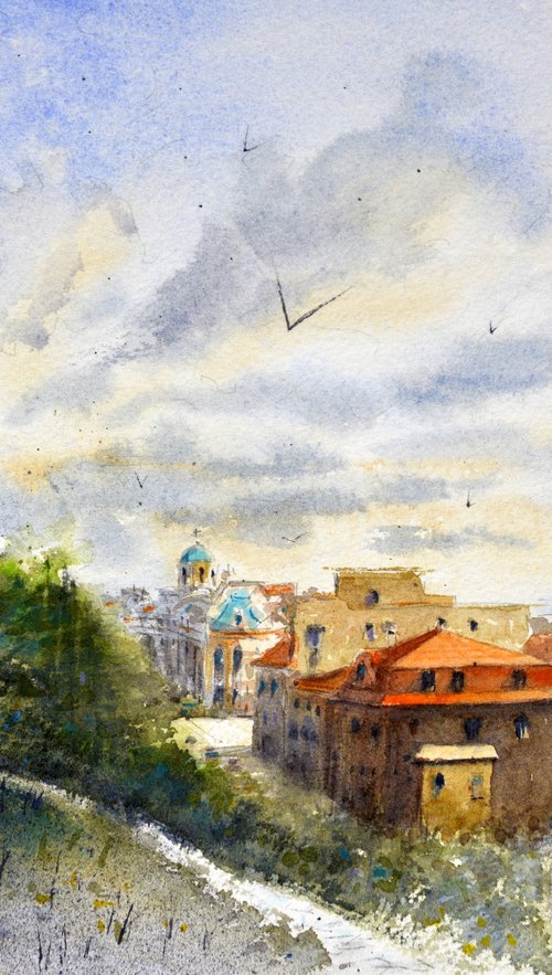 Nebo nad Sava-malom Beograd 25x36 cm 2022 by Nenad Kojić watercolorist