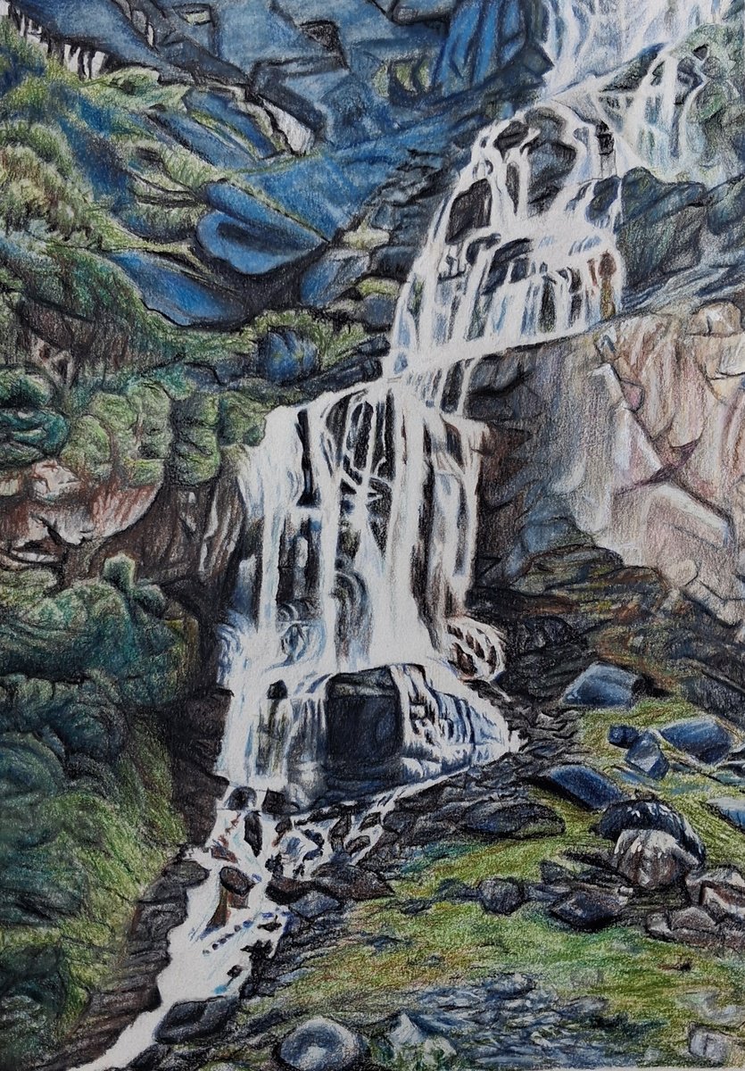 Pencil Drawing , Waterfall By Lisa Punter, 11 X 15, Artwork For Sale On Artfinder
