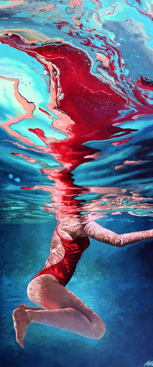 Underwater Painting - The Red Ribbon by Abi Whitlock