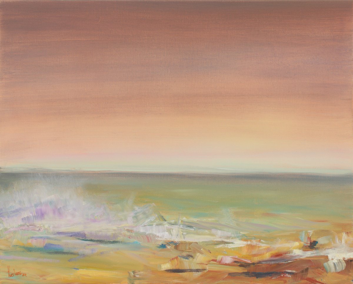 Impressionistic Landscape Oil Painting By Egidius Heerkens, 20 X 16, Waves Yorkshire Coast, Original Artwork